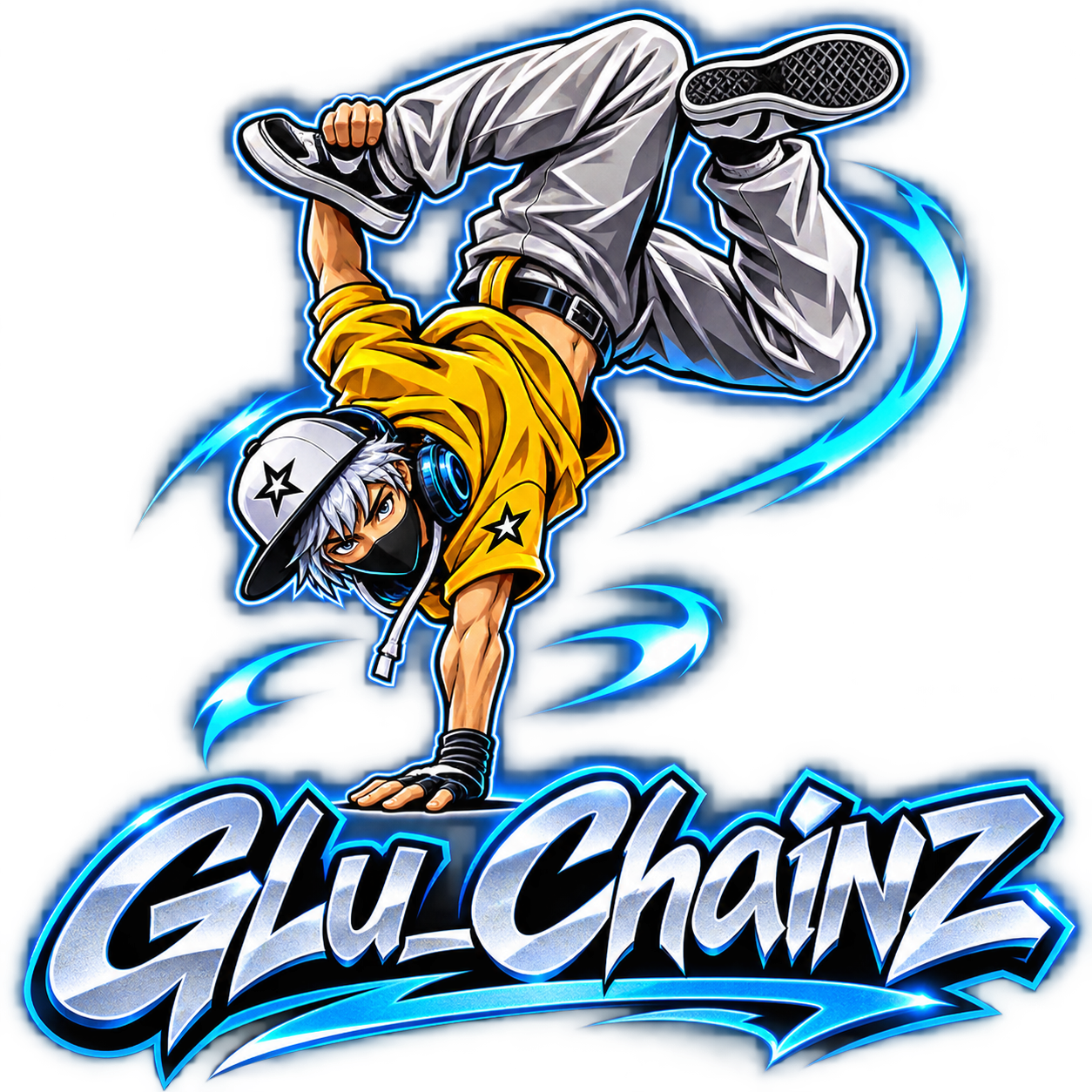 GLu_Chainz electric blue breakdancer logo